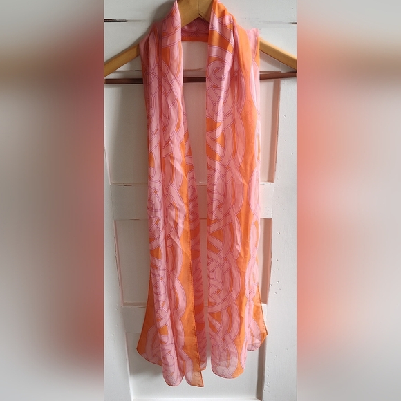Echo Pink and Orange Celtic Knot Geo Scarf | Sheer | Long Rectangle - Picture 2 of 4